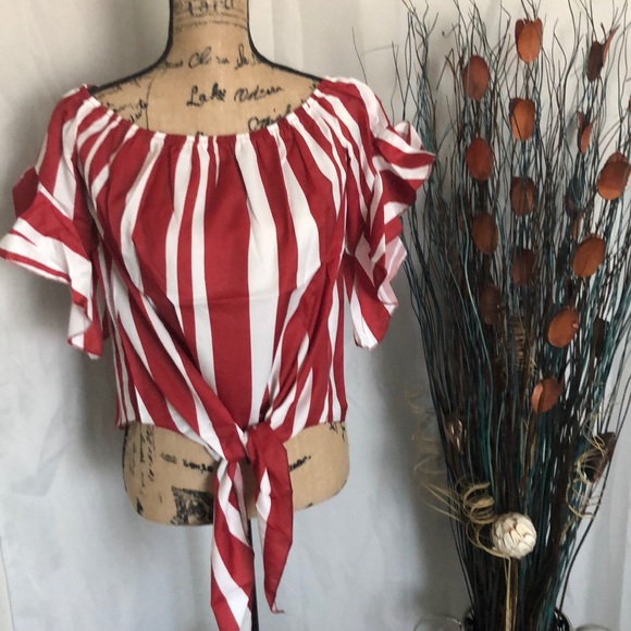 SOLD Striped Knot Bardot Blouse - Picture 4 of 7